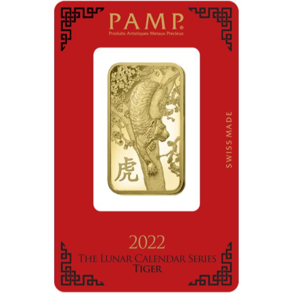 1 Ounce Gold PAMP Lunar 2022 Year of the Tiger Bar