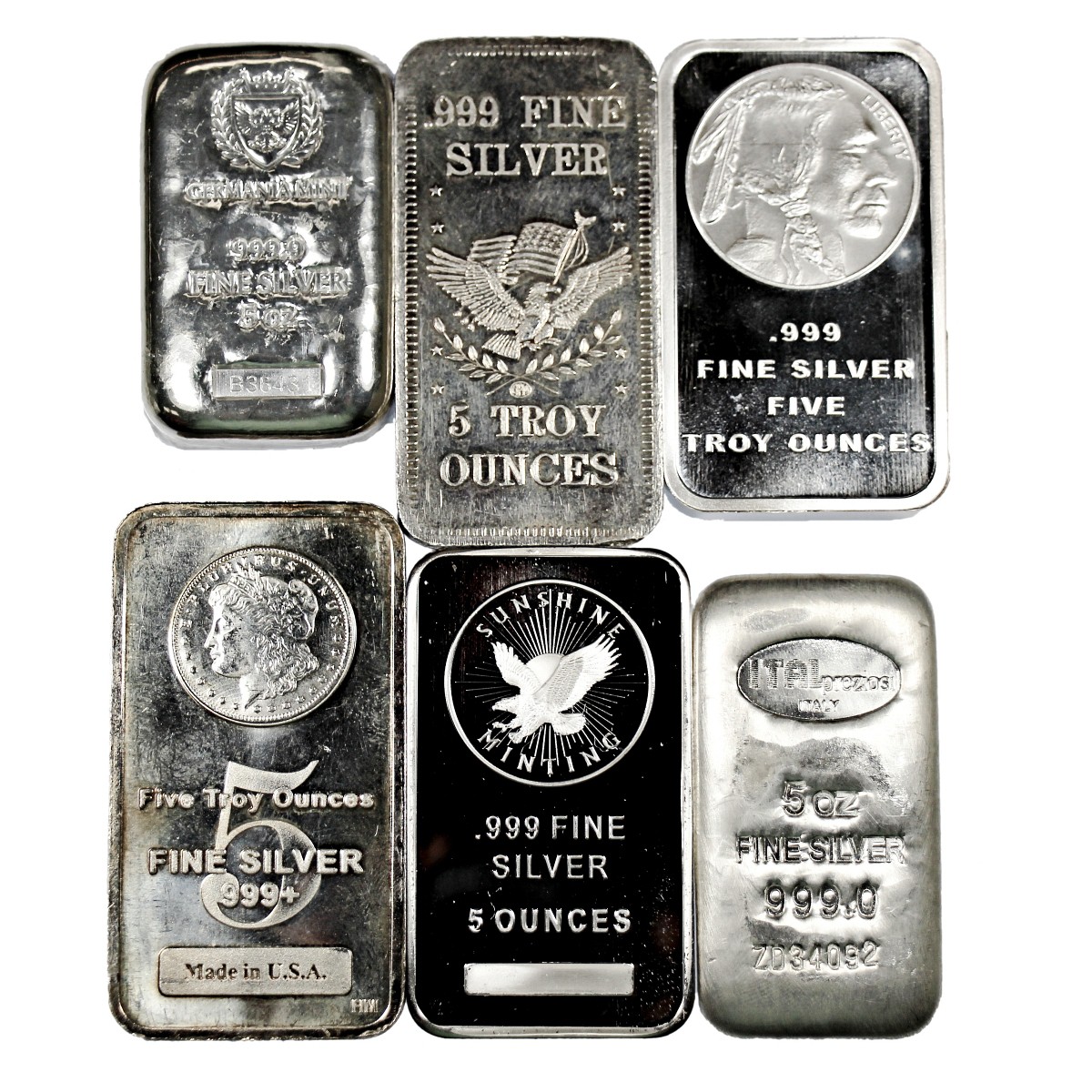 5 Ounce Silver Bars Assorted Designs