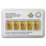 Set of 5 1/10 Ounce Gold 9999 Canadian $25 Legal Tender Bars In Assay Card