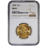 $10 Gold Liberty Eagle Mint State MS61 PCGS or NGC (Random Year)