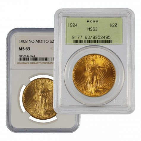 $20 Gold Saint Gaudens MS63 NGC or PCGS (Random Date)