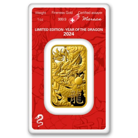 1 Ounce Argor-Heraeus Gold Lunar Dragon Bar