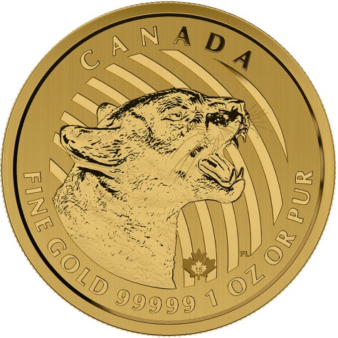 1 Ounce Gold Canadian Growling Cougar