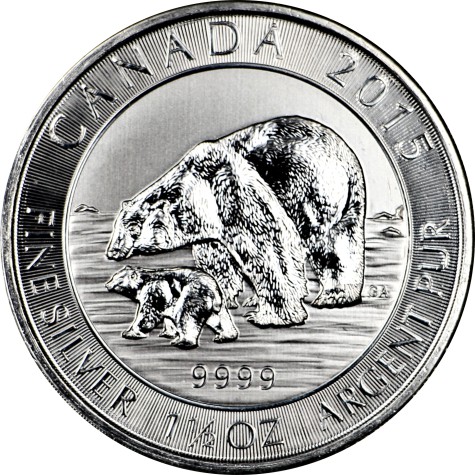 1 1/2  Ounce Silver Canadian Polar Bear 2015