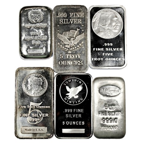 5 Ounce Silver Bars Assorted Designs