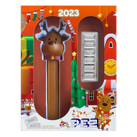 6 x 5 Gram PEZ Pure Silver Wafer Reindeer Christmas Gift Set 2023